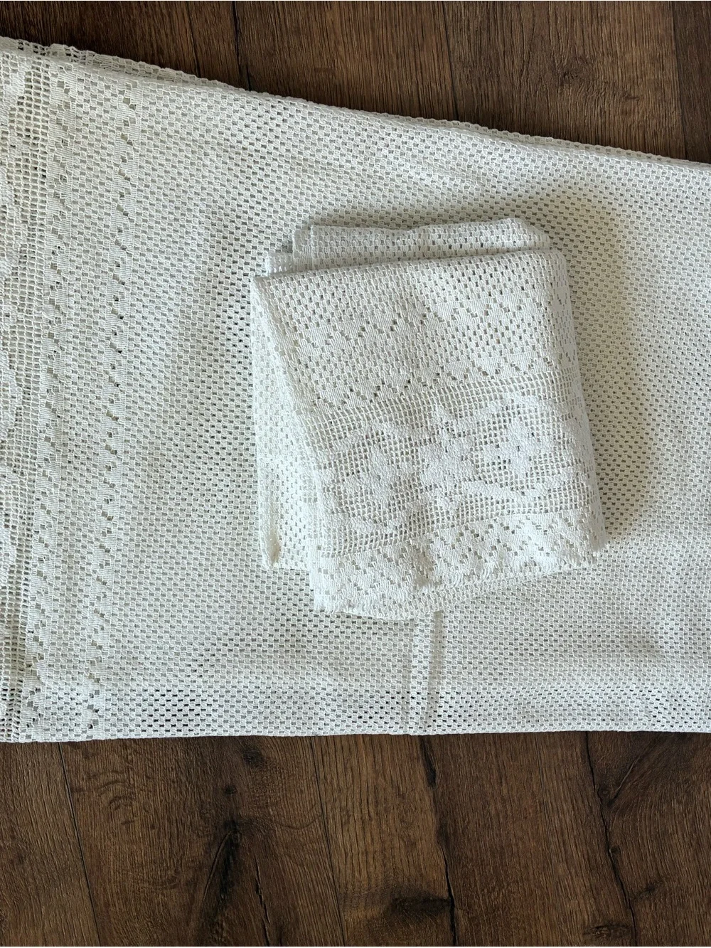 Off white Crochet Lace Curtain Set of Two Panels Vintage 76X38